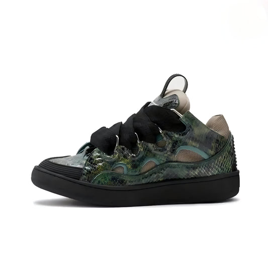 LANVIN CURB SNAKE LEATHER SNEAKERS