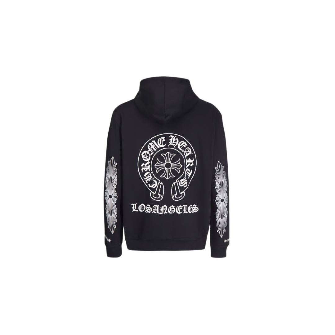 CHROME HEARTS HORSESHOE FLORAL CROSS SLEEVE ZIP UP HOODIE