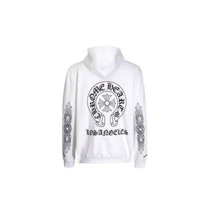 CHROME HEARTS HORSESHOE FLORAL CROSS SLEEVE ZIP UP HOODIE