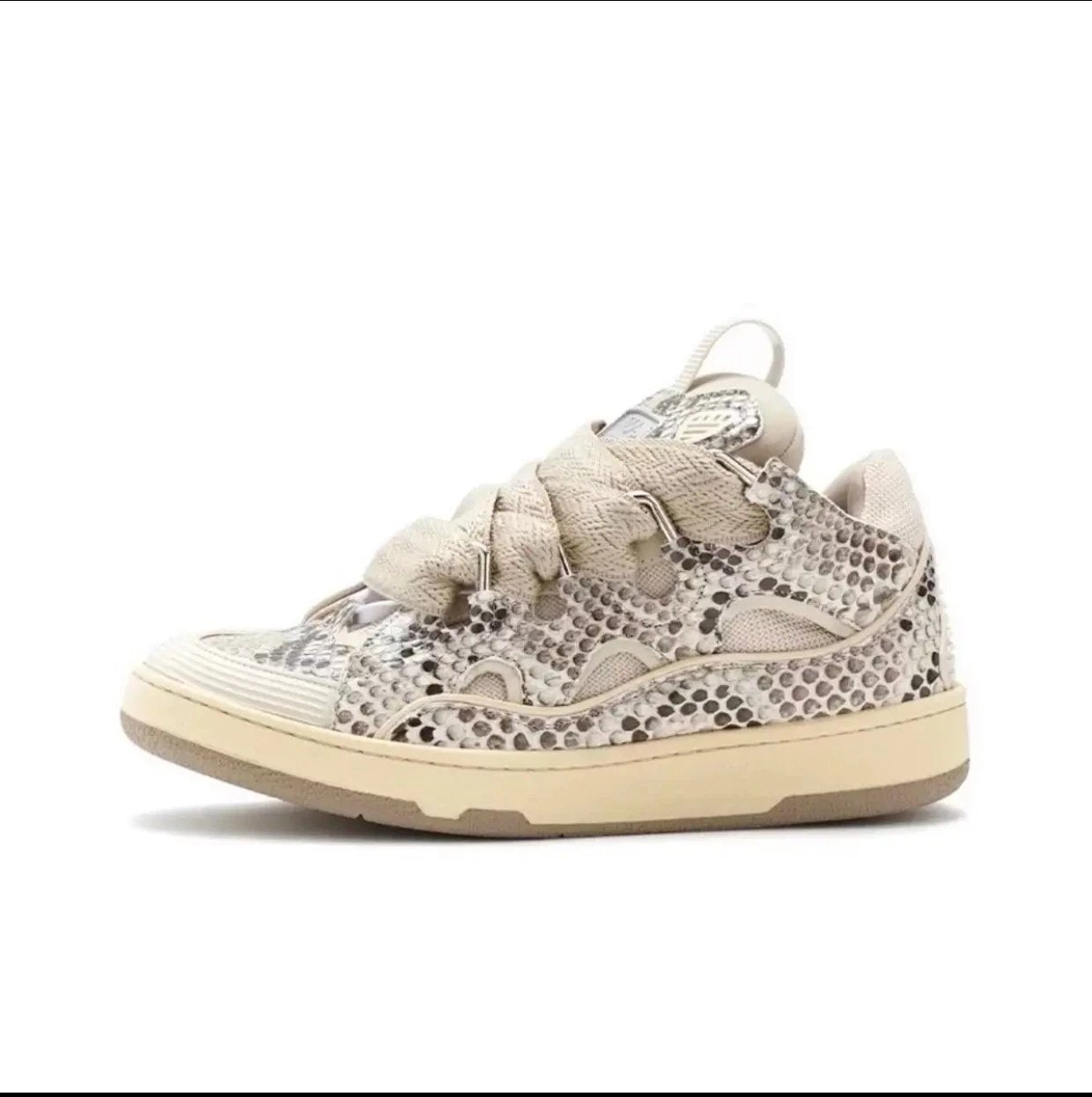 LANVIN CURB WHITE SNAKE LEATHER SNEAKERS